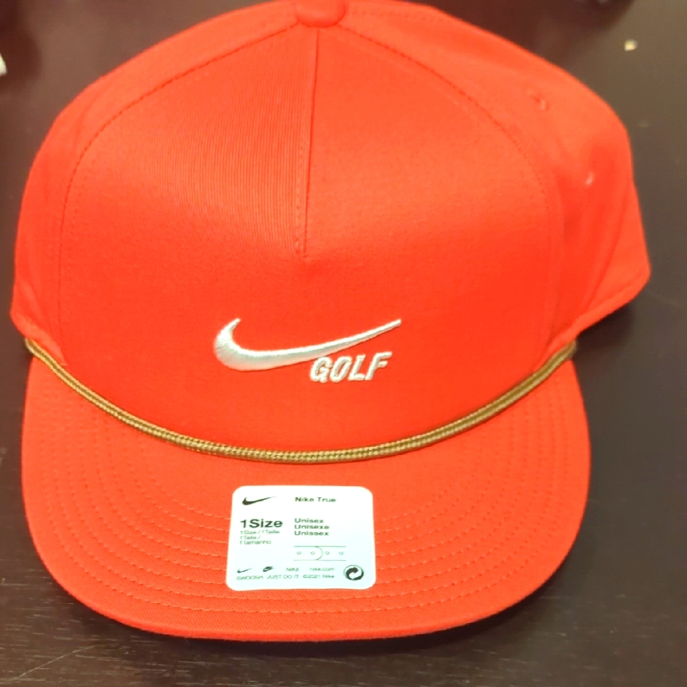 Nike Red Cap with Silver Logo and Gold Trim